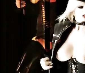 Naked on Stage Blonde Russian Performs a Sexual Dance-striptease, in Black Lingerie.