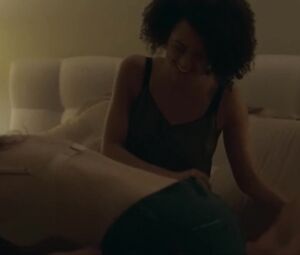 Black Nathalie Emmanuel joins white co-star Britt Lower nude in Holly Slept Over (2020)