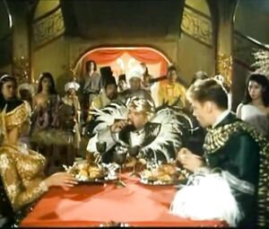 Princess has no complexes and likes to make guest cum with feet under the festive table