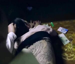 Drunken guy is so wild fucking the tattooed Asian prostitute in doggystyle pose